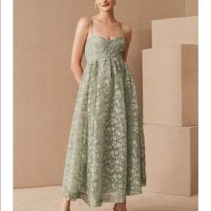 New BHLDN x Anthropologie Isadora Organza 10 / Med Green Formal Midi Dress